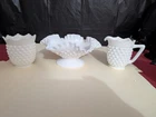 Vintage Fenton Hobnail Milk Glass Bundle, Bowl, Pitcher, Vase/Candy Dish 3 Piece