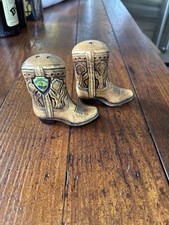 Vintage Western Leather Look Ceramic Cowboy Boot Salt Pepper Shakers Set