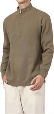 Men's Quarter Zip Up Pullover Slim Fit Mock Neck Long Sleeve Sweater Casual Wear