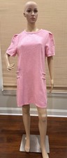 Fate Pink Solid Shift Dress Round Neck Short Sleeve Lined Zip Braided L