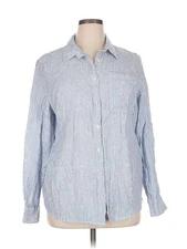 Monoprix femme Women Blue Long Sleeve Button-Down Shirt 46 eur
