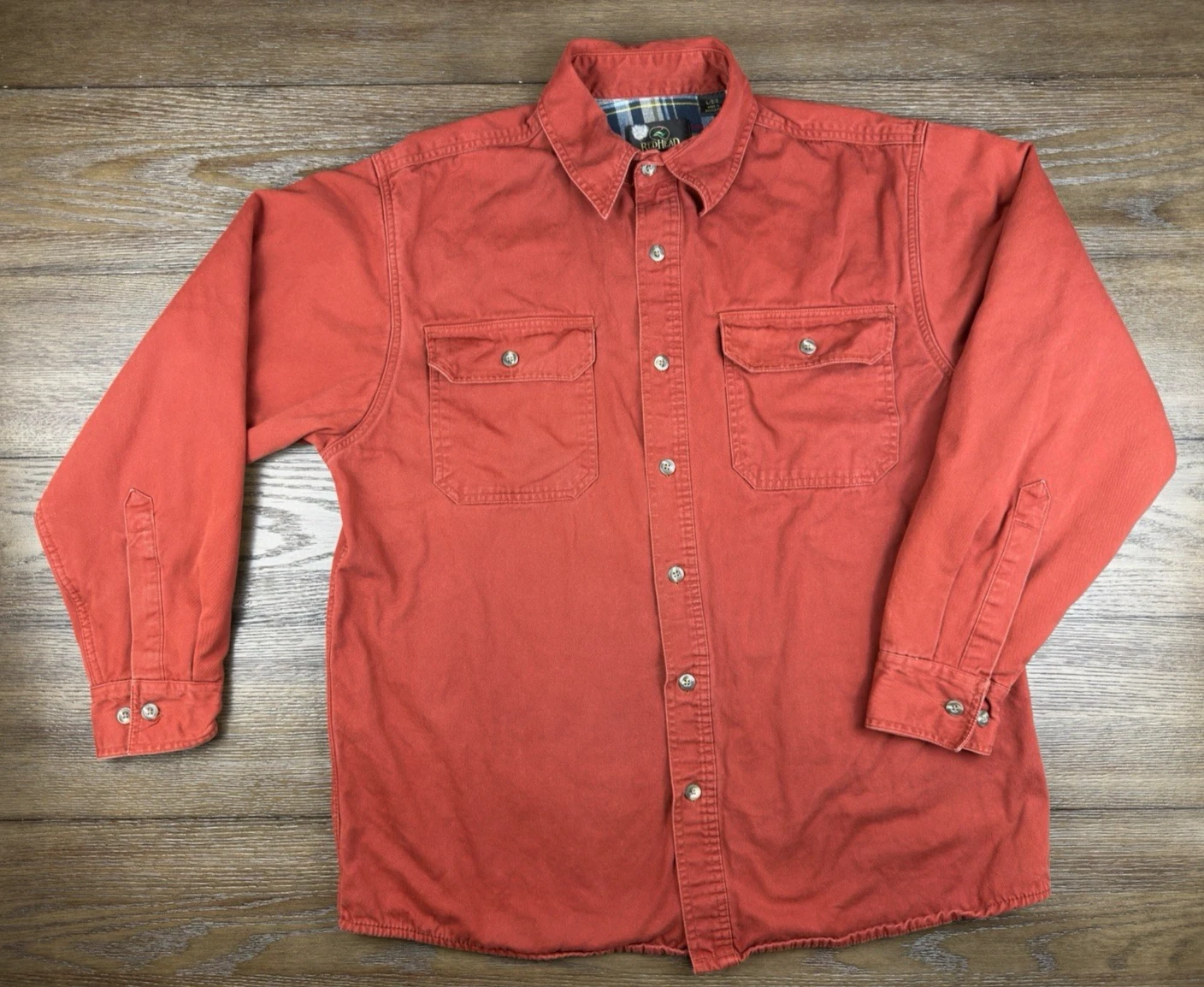 Vtg Red Head Canvas Barn Coat Field Jacket Mens L Flannel Lined