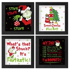 Christmas Decorations Santa Grinch Snowflakes Stink Stank Wood Signs 4 pack 4x4"