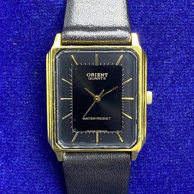 Rare Orient E4594420 Quartz Square Black Dial Baton Dress Watch Vintage Men