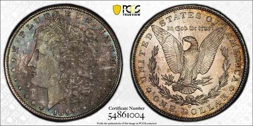 1899 O Morgan Silver Dollar $1 PCGS MS64 Rainbow Toned BU Uncirculated US Coin