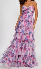 Bcx Women Purple Juniors' Floral Print Ruffled Strapless Gown Dress Size 7