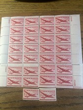 30-U. S. Air Mail C-32 5 Cent Postage Stamps Asst. Blocks Mint &lsquo;46 Cargo Pl L-30