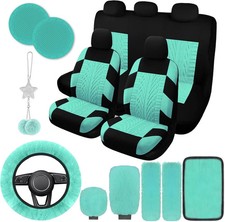17 Car Seat Cover Full Set for Women,Universal Car Seat Patterned Mint green
