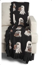 Halloween 2026 GHOST AND READING BOOKS Ruffle Decorative Throw Blanket 50X70 NEW