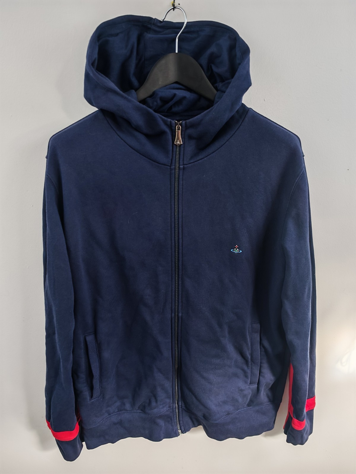 Vivienne Westwood Navy Red Stripe Zip Hoodie Sweatshirt Embroidered Orb Logo XL image 2