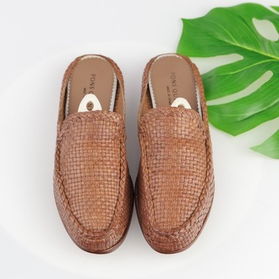 Pons Quintana Womens Bari Mules Size 41 11 Tan Woven Leather Slip On Shoe Flat