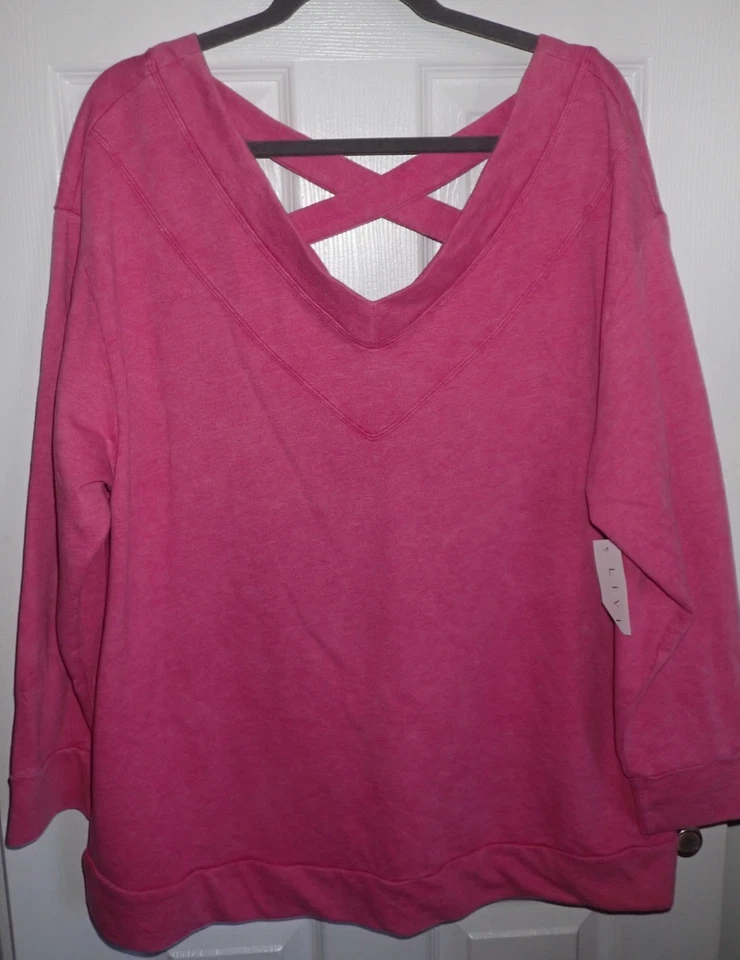 NEW Lane Bryant LIVI Active 14/16 PINK Sweatshirt Cris Cross Strap Back - Image 1 of 4