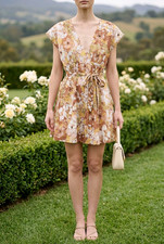 Free People Floral Wrap Tie Dress Size M Rust Multi EUC