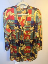 Vintage 80s Victoria's Secret 100 Silk Plaid Scroll Night Shirt Small