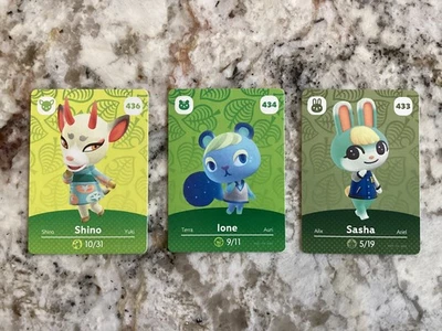 NINTENDO Sasha #433, Ione #434 Shino #436 Animal Crossing Amiibo Cards “SUPER SPECIAL”
