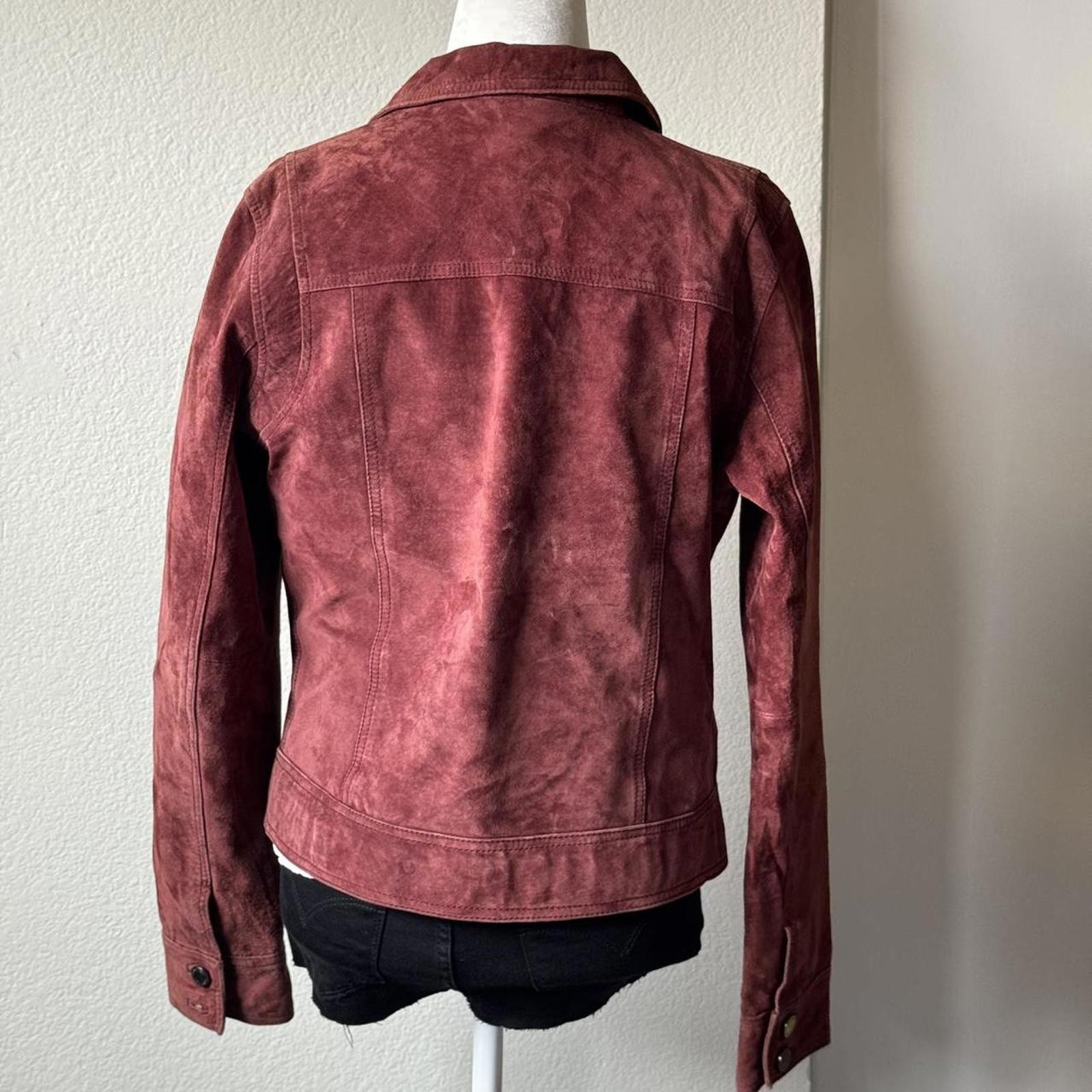 ੈ✩‧₊˚y2k calvin klein burgundy red real leather suede button up jacket thumbnail 4