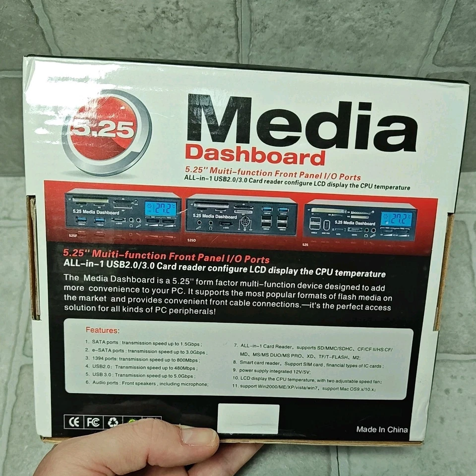 5,25" PC Front Panel Armaturenbrett Medien USB 3.0 Hub Audio Esata SATA CF READER LCD - Bild 3 von 4