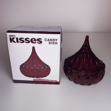 Hersheys Kisses Red Etched Crystal Kiss Shaped Covered Candy Dish New In Box