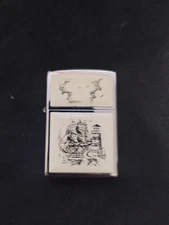 Vintage 1990 Lighthouse & Ship Scrimshaw Zippo Lighter - WORKS - NO FLINT