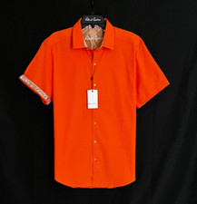 Robert Graham GILFORD Seersucker ORANGE Short Sleeve 198 XL NWT Classic X-Large