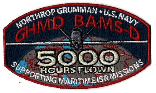 US NAVY NORTHROP GRUMMAN GHMD BAMS-D 5000 HOURS FLOWN SUPPORTING MILITARY PATCH