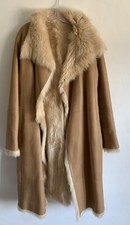 Joseph Long Sleeves Caramel Beige Reversible Fur Leather Coat Overcoat Size:38
