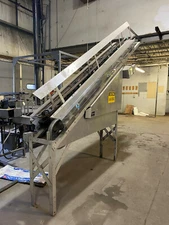 Dyco Incline Conveyor for gallon jugs stainless 120" height 208V motor drive