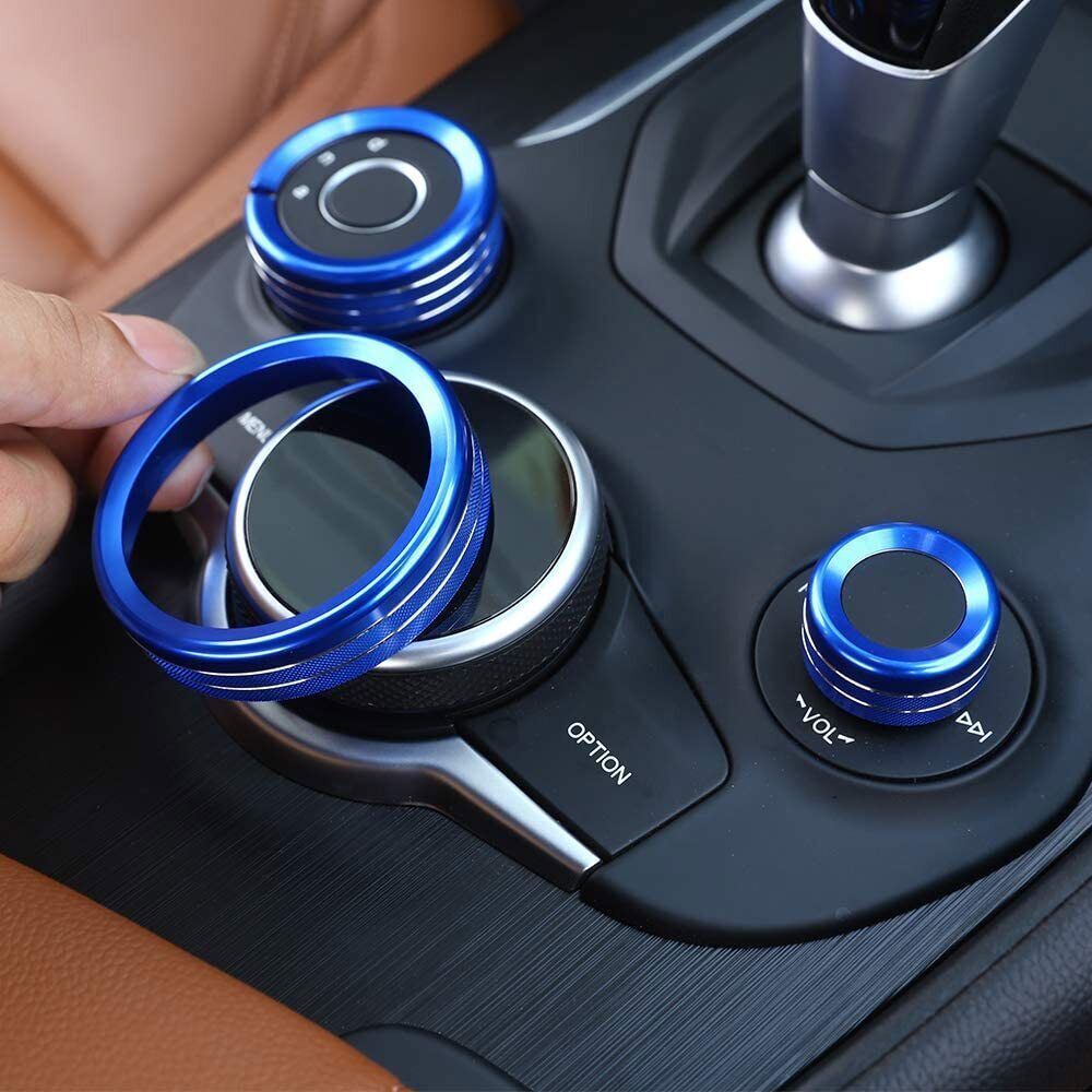For Alfa Romeo Giulia Stelvio Blue Center Console Multimedia Knob Cover 2017-19