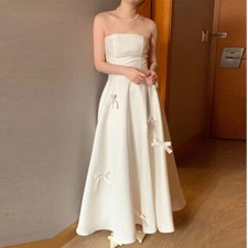 A Line Korea Wedding Photoshoot Dresses Strapless Bowknot Ankle Length