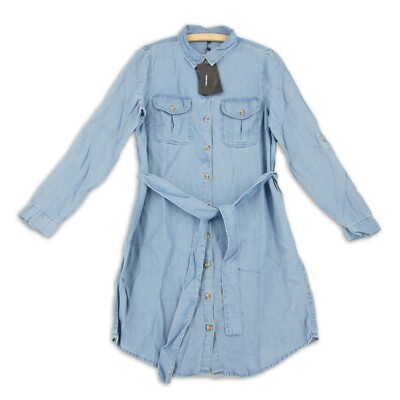 Vero Moda Kleid Damen Gr. L VMMia LS Regular Shirt Dress Blau Lyocell Freizeit