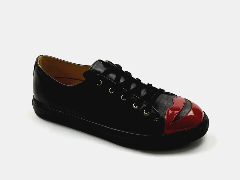 CHARLOTTE OLYMPIA $450 Kiss Me Labios Cuero Negro Tenis Zapatos Talla 39.5 9.5 Foto 2 de 4