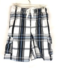 Kanu Surf, Boy s Size 7 White/Grey Board Shorts, Pockets, Swimwear