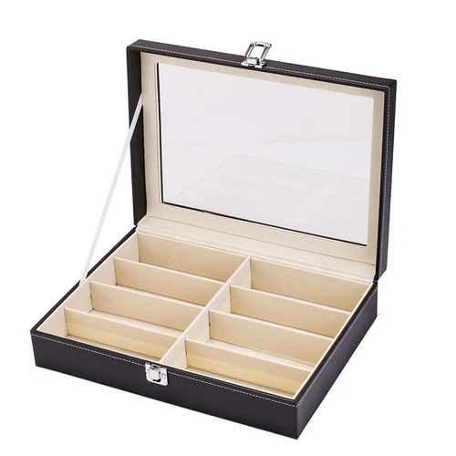 Leather Multi Sunglasses Organizer Eyeglasses Eyewear Display Case Holder Black - Picture 7 of 12