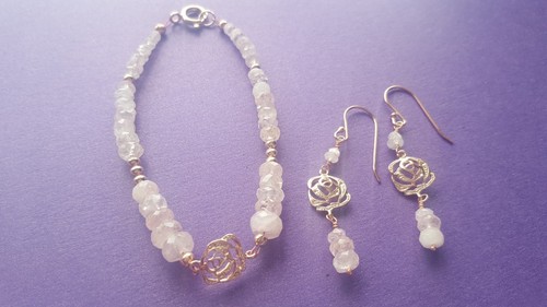MORGANITE AND ROSE GOLD PLATED STERLING SILVER BRACELET. - Picture 8 of 12