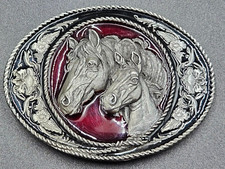 Horses Belt Buckle Mare  Foal Vtg 1991 Siskiyou Cowboy Cowgirl Rancher