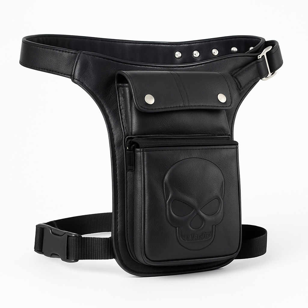 Riñonera de piel auténtica, riñonera de piel con calavera, riñonera de piel para