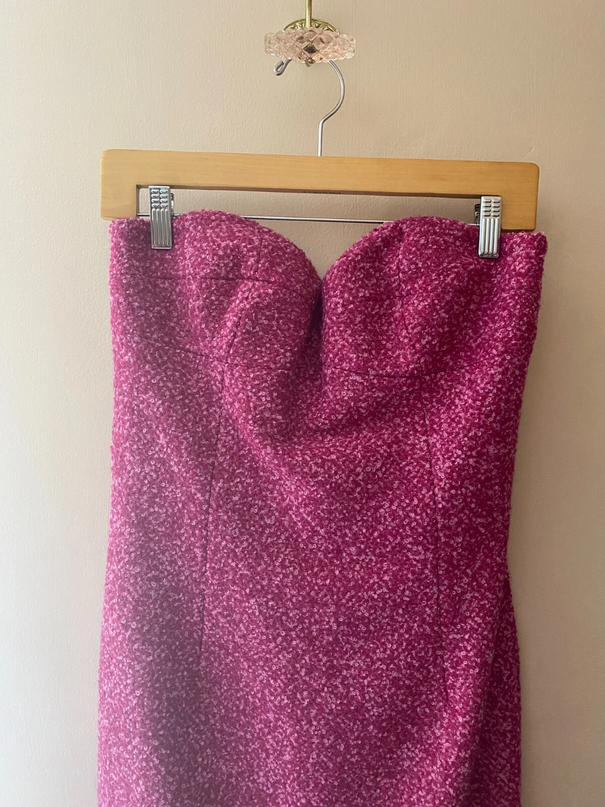 Abito donna Michael Kors nuovo con etichetta rosa tweed Barbie senza spalline midi 6