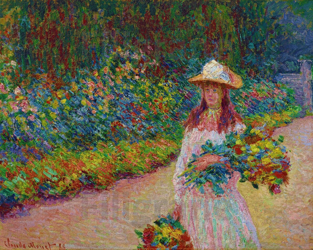 Tableau Monet Jeune Fille Jardin Giverny - Toile Canvas Haute Définition Édition Galerie 50x70cm