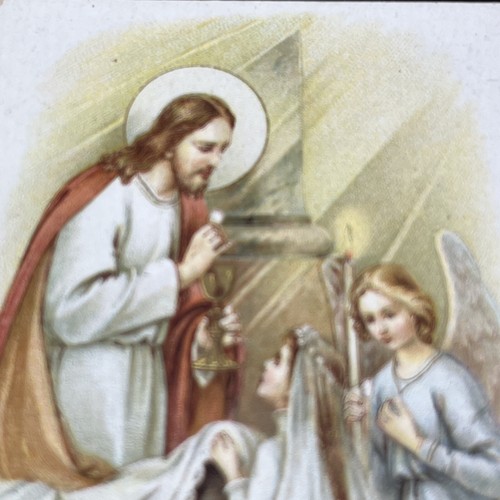 Antique VG Rare Mini Holy card from 1910 Holy Guardian Angel - Picture 2 of 3