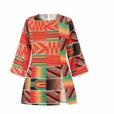 Red African Print Slit Shirt