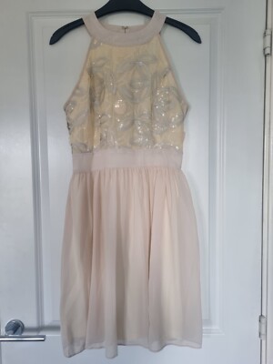 MISSI LONDON STUNNING CREAM EMBELLISHED SEQUIN SHEER FLOATY PARTY SHIFT  DRESS 10 | eBay UK