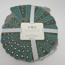 Coastal Collection Sea Shell Abalone Beaded Placemat Centerpiece Charger 15" 