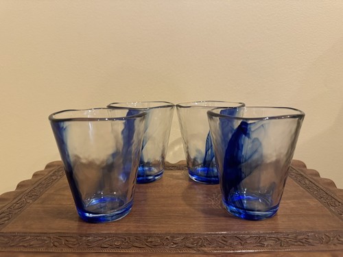 Bormioli Rocco Murano Se Of 4 Blue Cobalt Swirl Glasses Tumblers 4.25” X 3.75” - Picture 19 of 23
