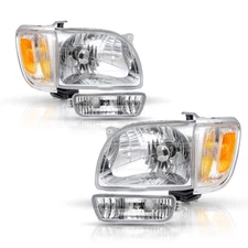 For 2001-2004 Toyota Tacoma Chrome Headlights Amber Corner Lamps + Bumper Lights