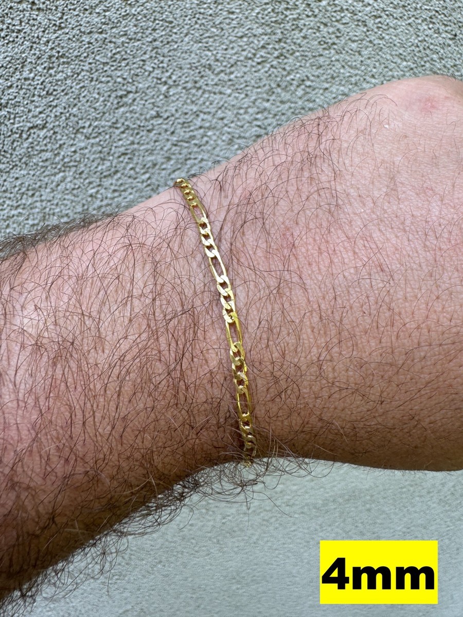 999 Silver Bracelet Bracciale Catena Figaro In Argento Sterling 925 Placcato Oro 14k - Made In Italy, Lunghezze Regolabili Catena Figaro Argento Sterling 925 Placcato Oro 14k - Foto 3