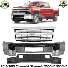 Front Bumper Chrome & Grille Kit For 2015-2019 Chevy Silverado 2500 HD 3500 HD