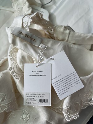 Zimmermann Super Eight Embroidered Dress Ivory NWT AU 2 US 6-8 | eBay