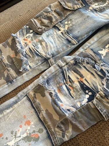 Copper Rivet 36/34 Lt. Blue Camo Paint Splash Denim Jeans - Pants RN140589 - Picture 4 of 14