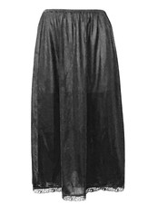 VINTAGE DEENA BLACK NYLON HALF SLIP WITH LACE TRIM, SMALL
