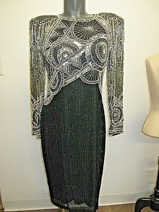 VTG Oleg Cassini Black Tie Vintage Heavily Beaded Black Silk Evening Gown SZ 10 | eBay